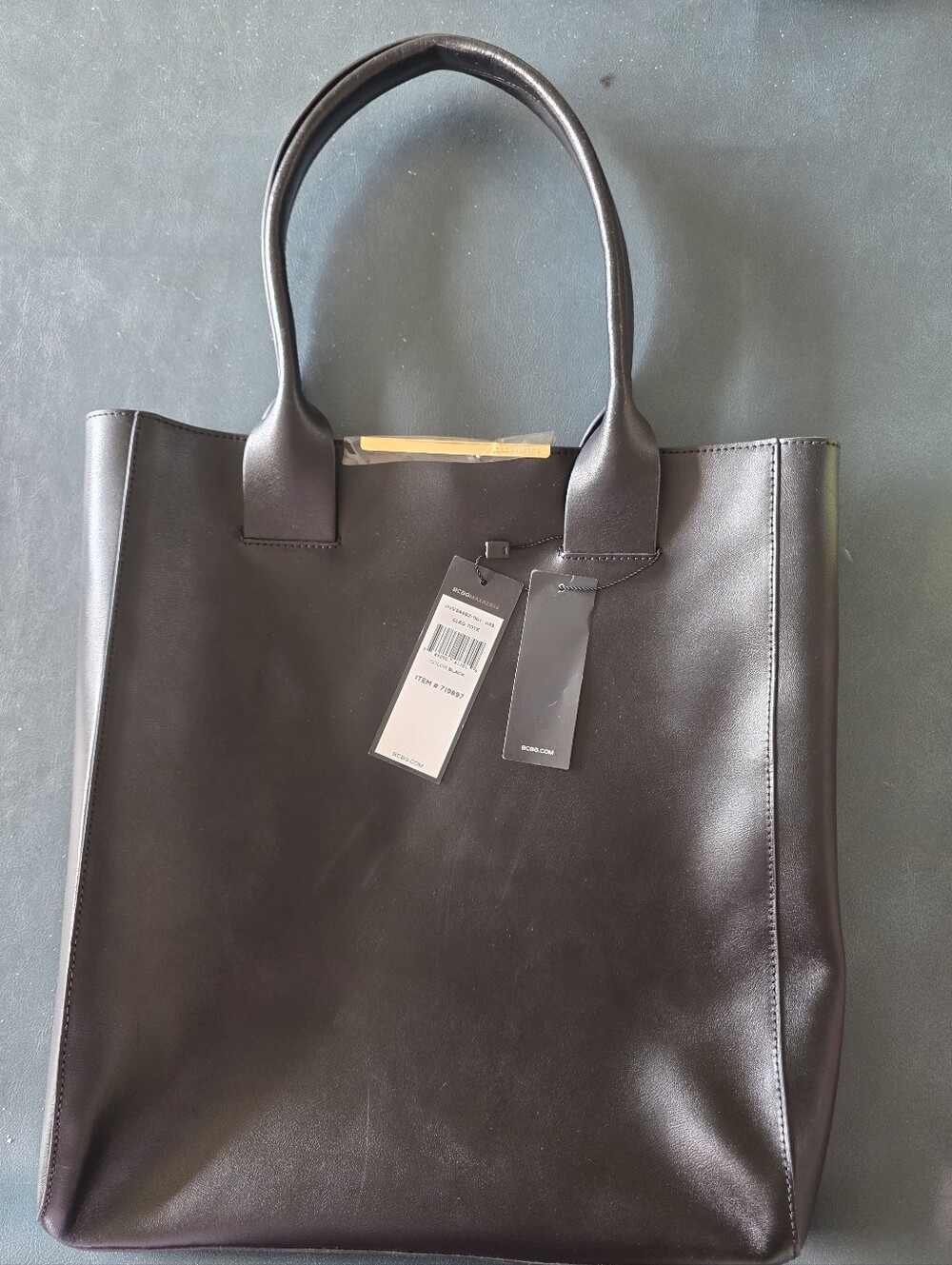 BCBG Max Azria Black Leather Tote Bag with Top Handles